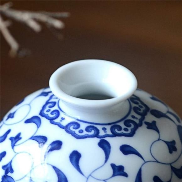 Set of 3 Small Blue &White Porcelain Vases, Fambe Glaze Porcelain Vases Set of 3 - Picture 4 of 6